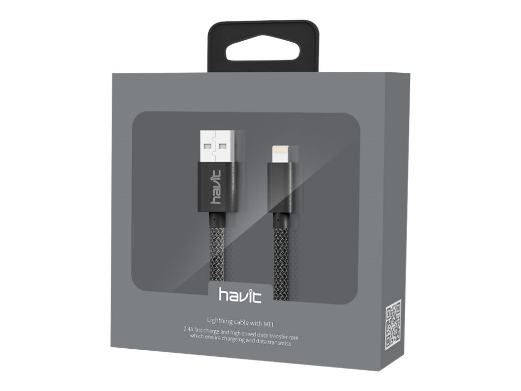 Havit Lightning cable sleeved MFi - Sort 1m image 0